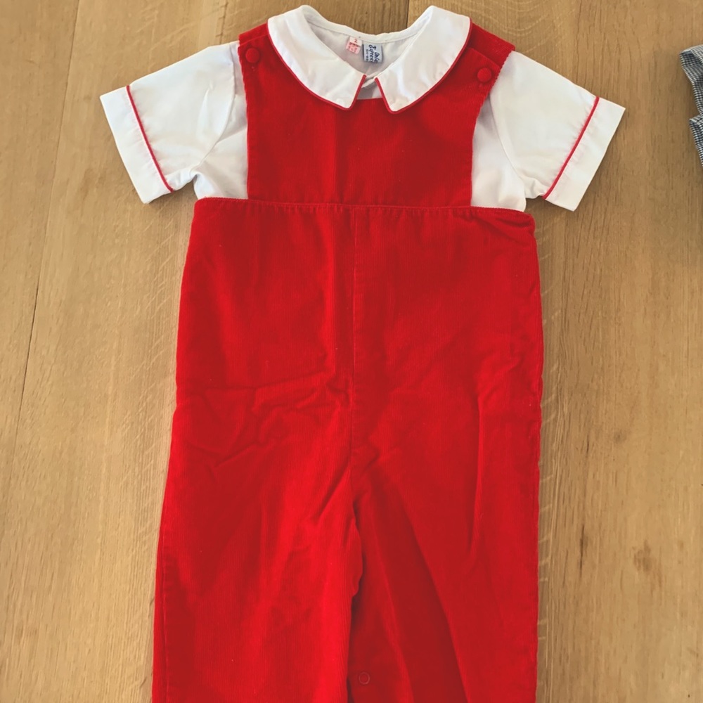 Red corduroy Jon Jon romper - long pants - size 18-24 months